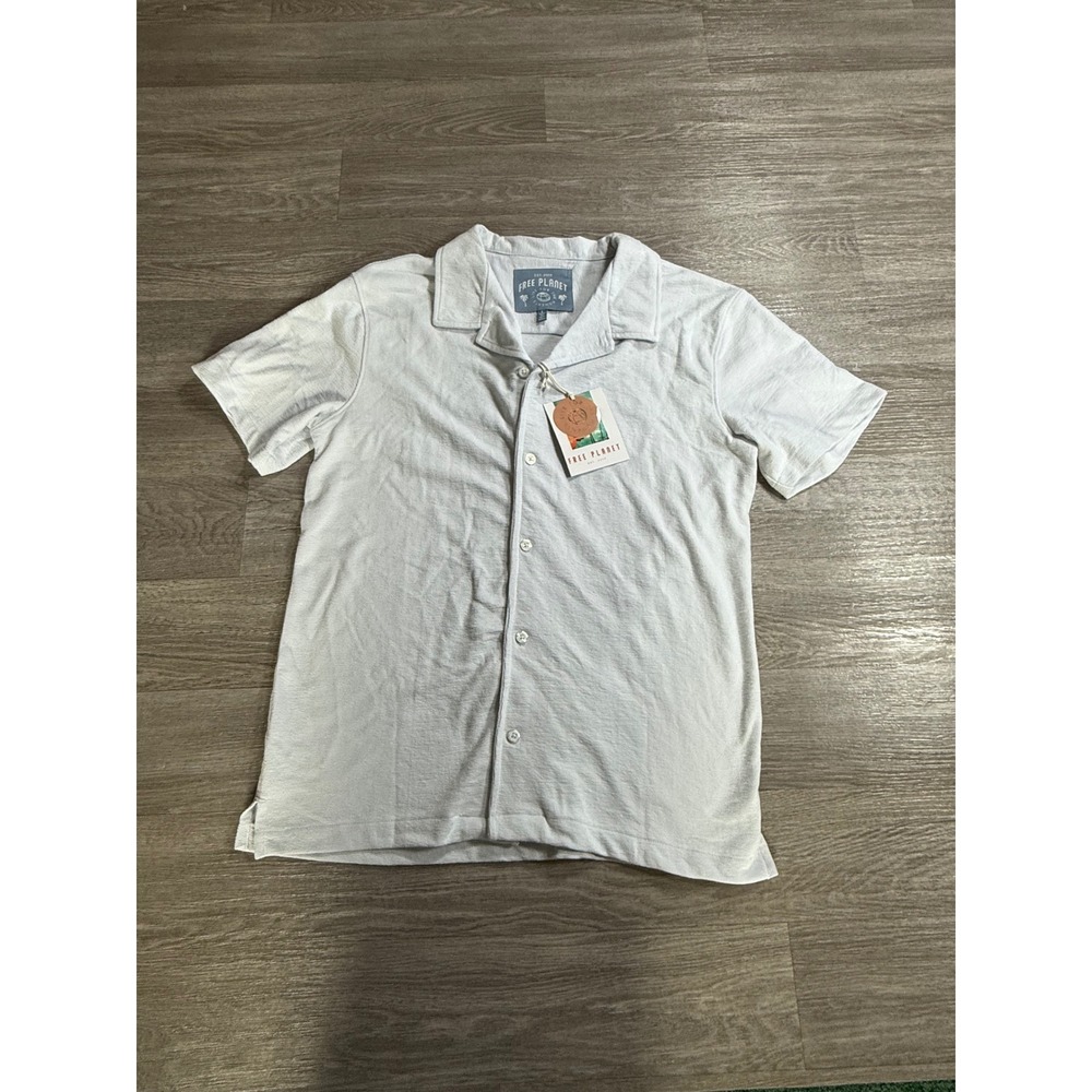 Free Planet Mens Short Sleeve Button Down Shirt Pale Blue FN9S85PLBC Large NWT